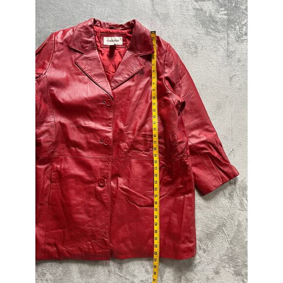 Vintage 90s Y2K Red Pieced Leather Jacket Coat 20W Plus Size Veranesi Moto - Picture 10 of 15